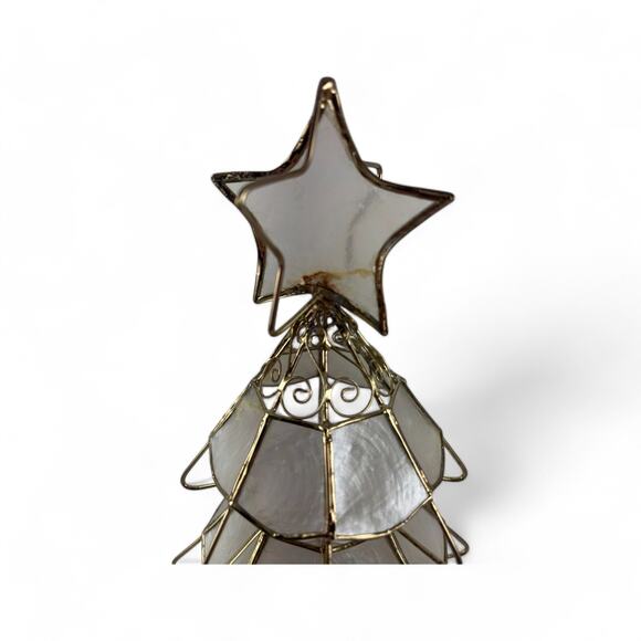 Vintage Capiz Shell Christmas Tree Candle Holder with Brass Frame Star Topper - Picture 16 of 16